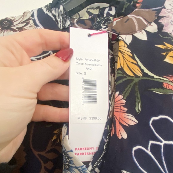 NWT Parker Keyhole Navy Floral Print Smocked Dress - Picture 4 of 7